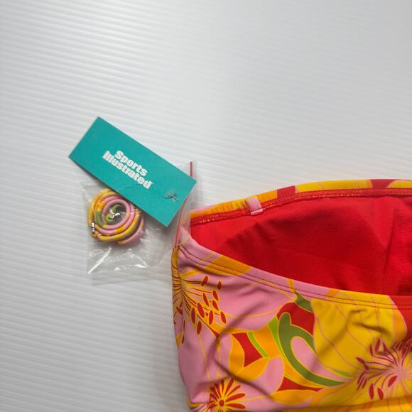 Retro Strapless Floral One Piece Swimsuit Women’s Large NWT 70s Bandeau Dopamine - Picture 11 of 16